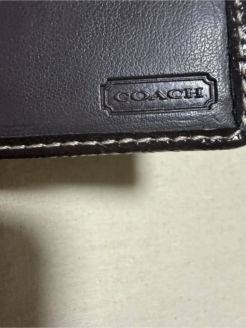 Coach Card Case with Signature C Canvas in Khaki and Dark Brown